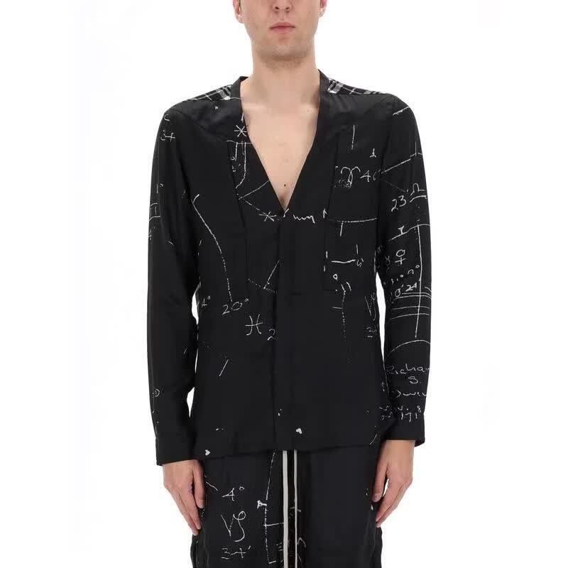 瑞克·欧文斯（RICK OWENS）男士衬衫透气舒适黑色长袖休闲潮流衬衣个性 黑色 均码 |50