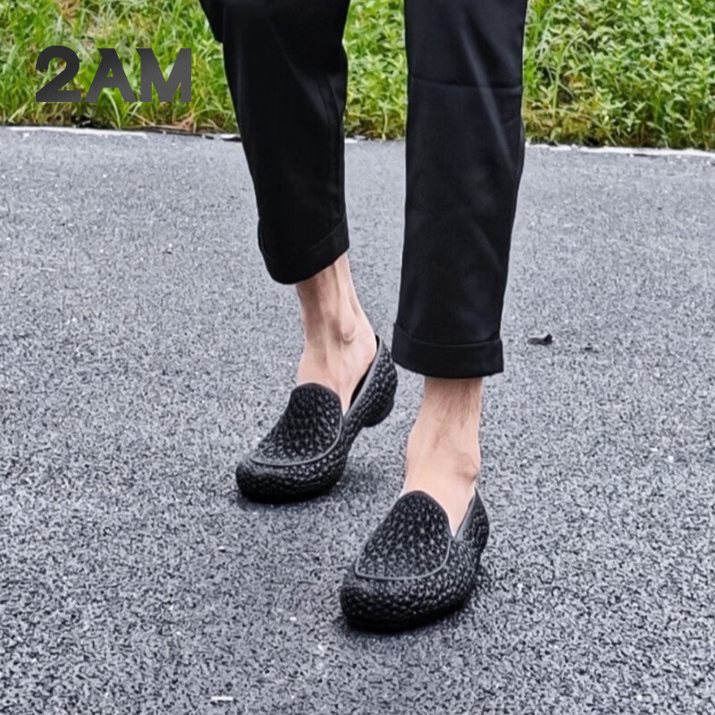 2AM4D打印一体乐福鞋轻便舒适豆豆鞋套脚商务3D打印休闲鞋 黑色 39