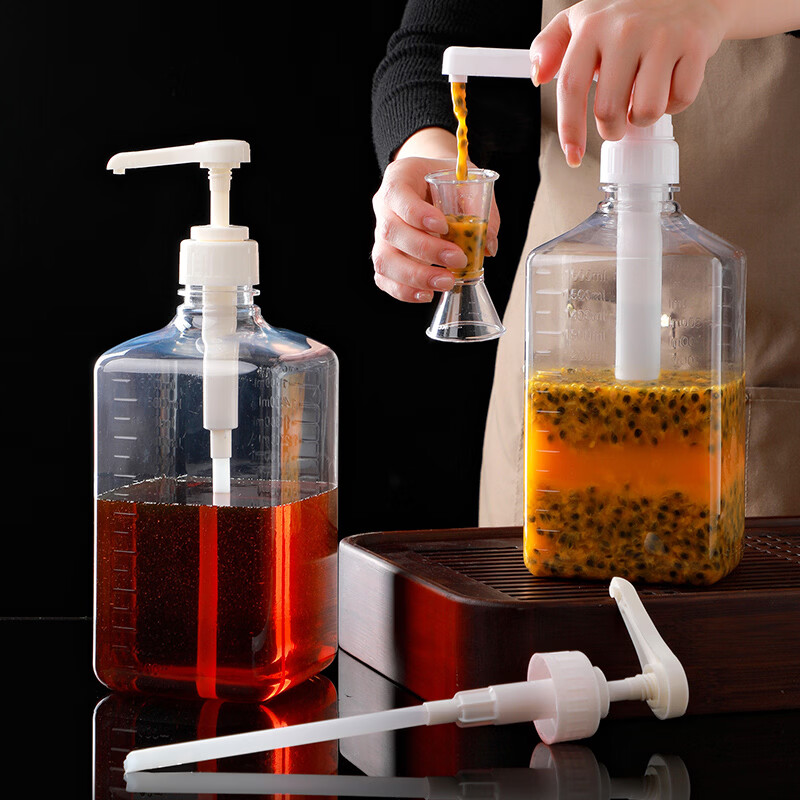 科鹿果糖糖浆果汁挤压瓶奶茶店挤瓶器定量糖压瓶手压式按压头商用 带柄量杯2000ml（送双头量杯）