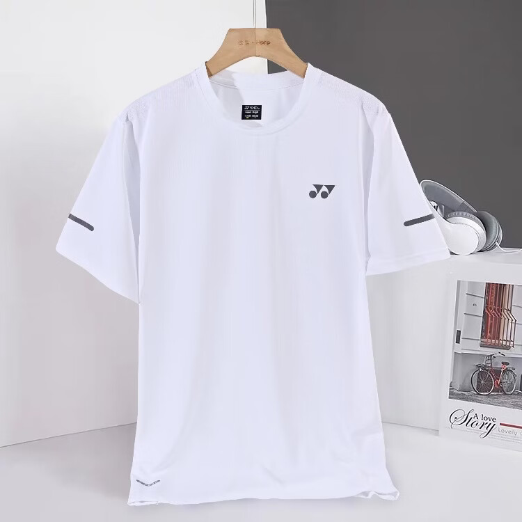 夏季短袖T恤男薄款透气吸汗干衣宽松圆领半运动服羽毛球比赛服 白色 3XL 女款