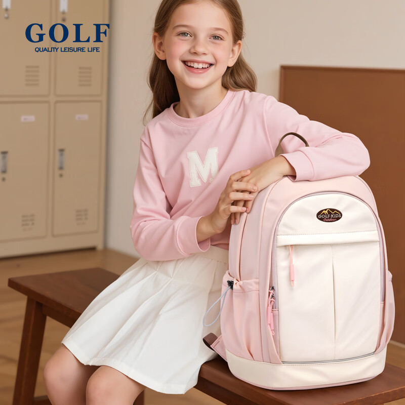 高尔夫(GOLF)双肩包男女百搭背包女休闲旅行学生书包防泼水出游背包【Q】 款式14-粉配米白