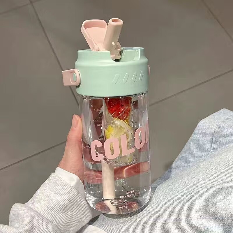 亚创优品+水杯女生高颜值大容量果茶吸管杯夏季新款带茶隔学生水杯子 粉色*1个