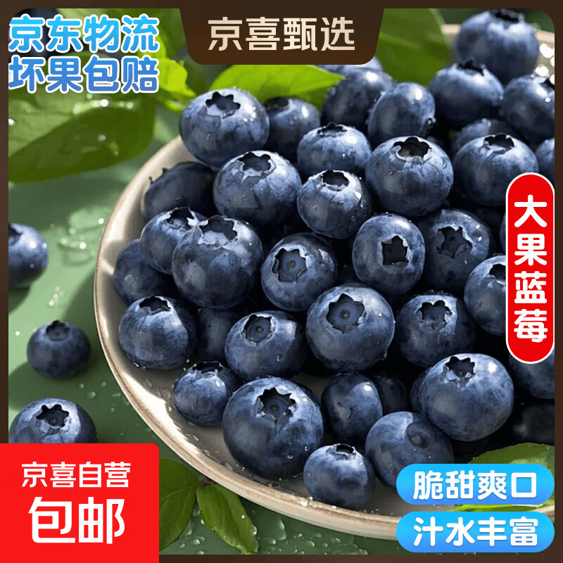 云南国产蓝莓超大果【多地JD快递】精选蓝莓 孕妇新鲜水果 4盒装 多买多划算【70-90g/盒】 中果【单果15mm+】