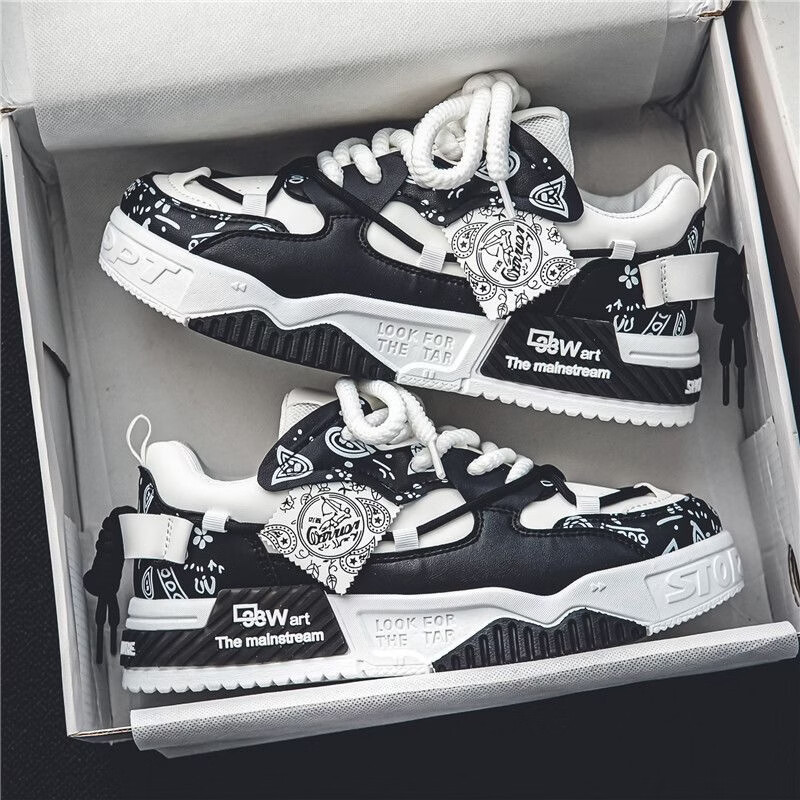 【闭眼入好】百搭男鞋休闲板鞋男生小众原创爆款厚底运动老爹潮鞋 白黑 44