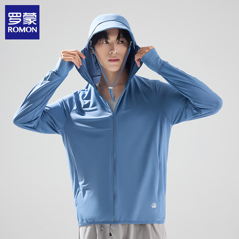 罗蒙（ROMON）情侣防晒衣男女夏季轻薄透气外套防紫外线户外运动皮肤衣 铁石蓝-男款 XL