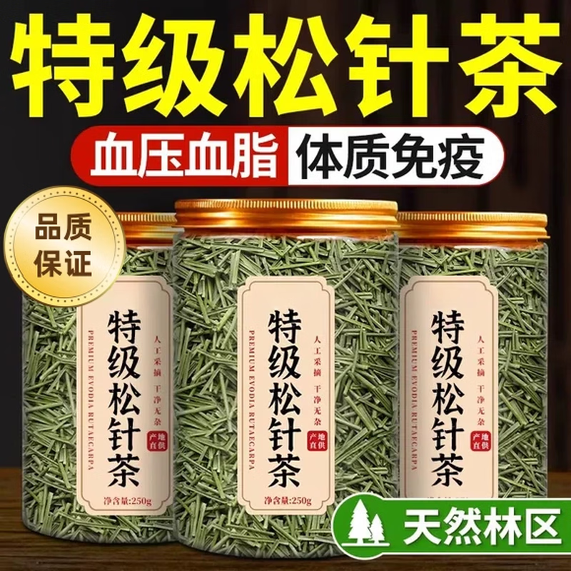 同仁堂(TRT)松针茶叶四川野生中药材松针的功效与作用新鲜马尾松针茶叶泡水喝 特级松针茶3罐 250g*3罐 三高克星