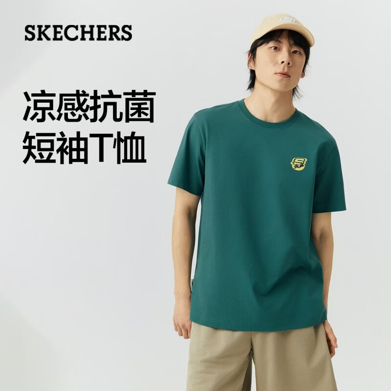 斯凯奇（Skechers）夏季男女同款时尚T恤衫透气宽松圆领休闲短袖L226U044