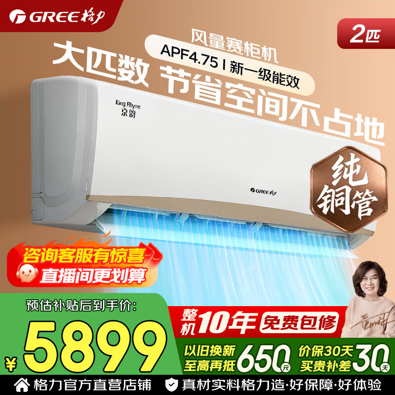 格力空调 京韵 3匹/2匹 新一级能效 变频冷暖 纯铜管 节能省电 客厅壁挂式空调大挂机 家电国家补贴 2匹 京韵 澎湃大风量