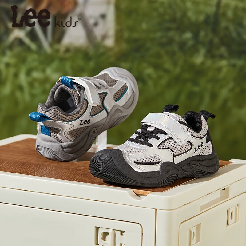 Lee童鞋春季新款儿童运动鞋户外跑步鞋男大童魔术贴休闲鞋女童 黑色 33 【建议脚长201-206mm】