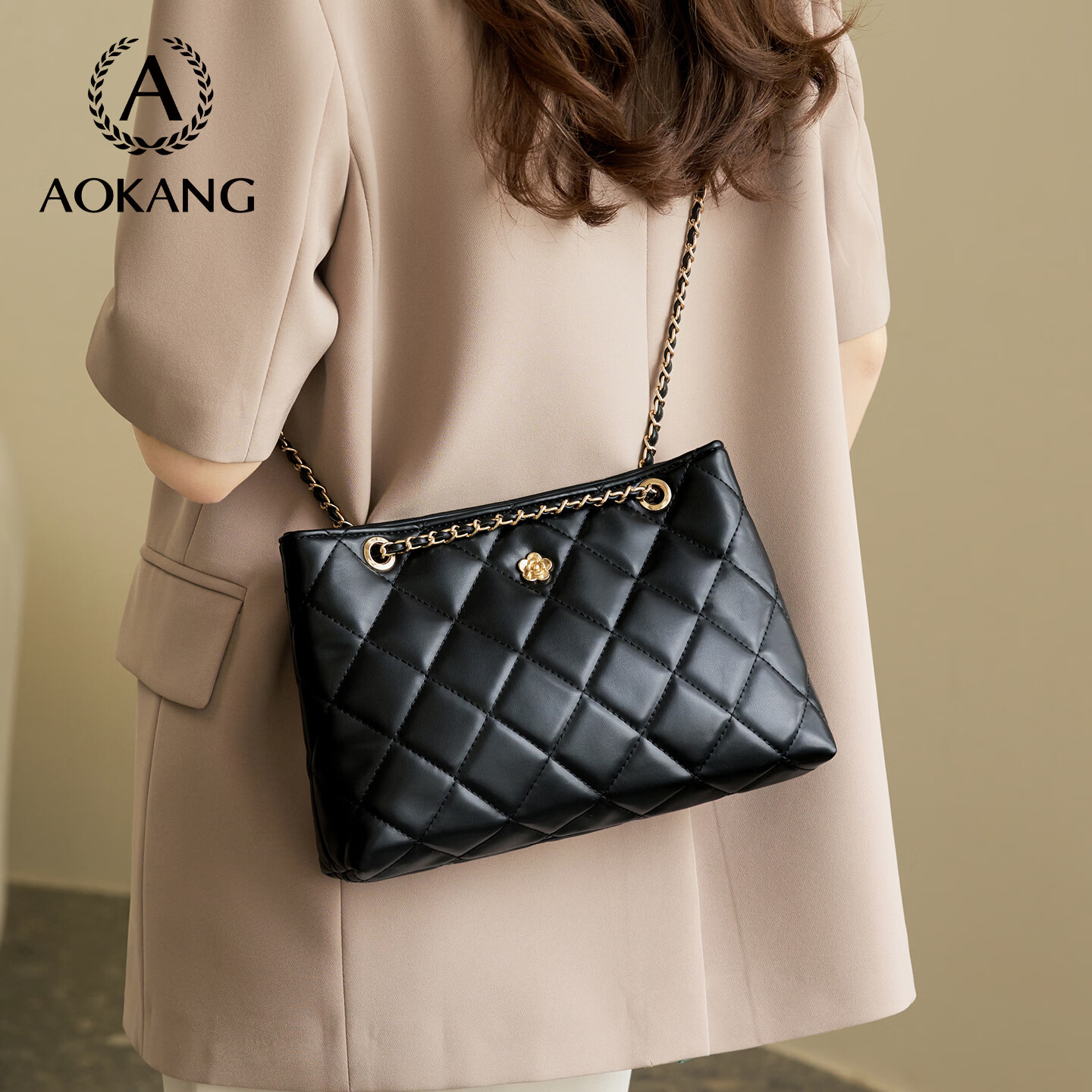 奥康（Aokang）包包女包托特单肩包经典复古斜挎包手提包生日母亲节礼物送妈妈 经典黑BG704069