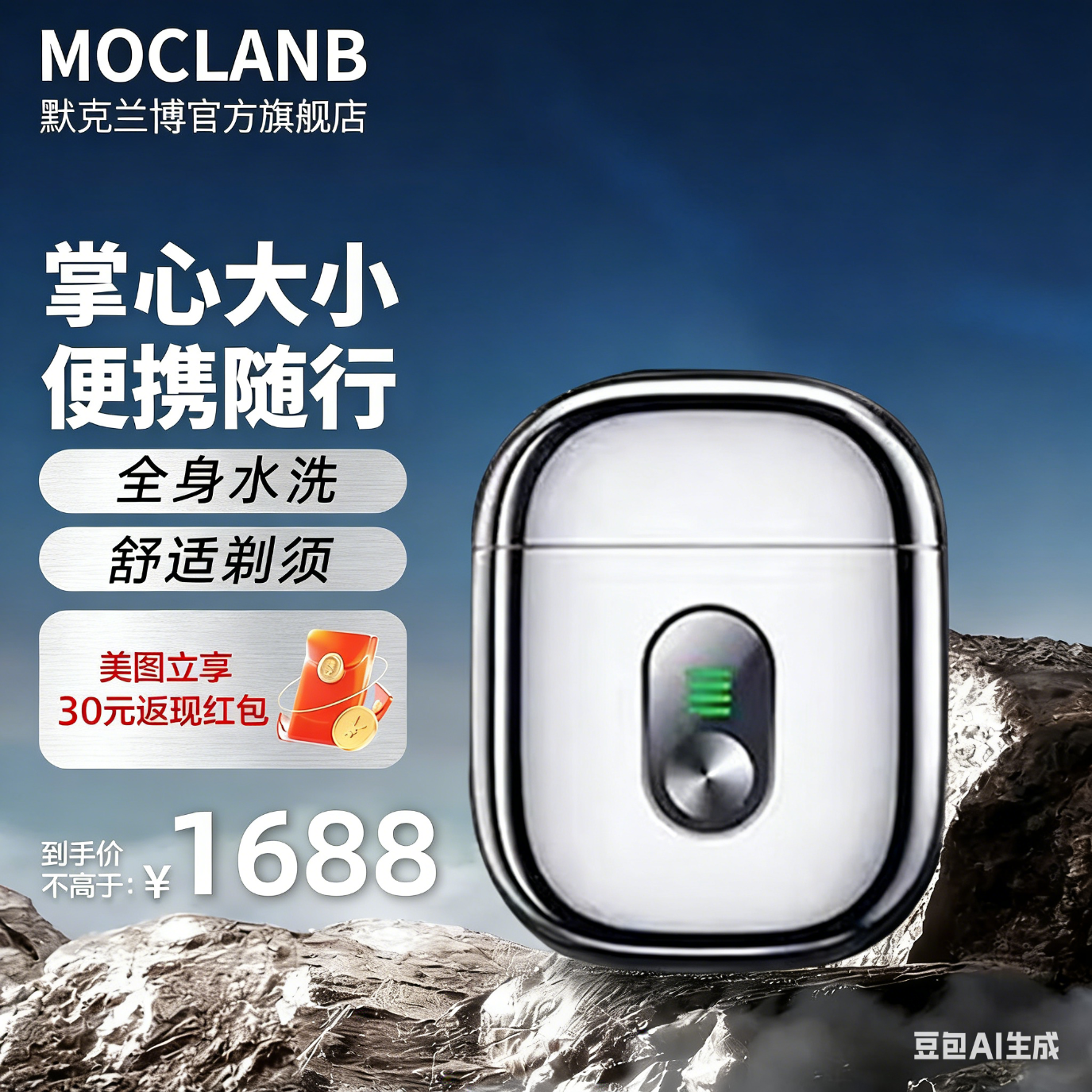 GROOUZ德国品牌男士剃须刀电动便携刮胡子胡须刀双头剃须刀多功能充电刮胡刀送男友生日520情人节礼物 电镀银【年度旗舰新品】