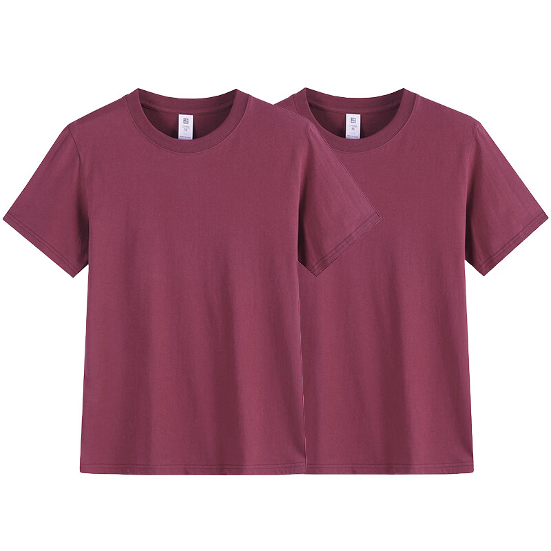 尺度保罗【2件装】短袖T恤夏季重磅100%纯棉半袖t恤小白T恤男圆领打底衫 杏色+杏色 3XL 推荐160-180斤