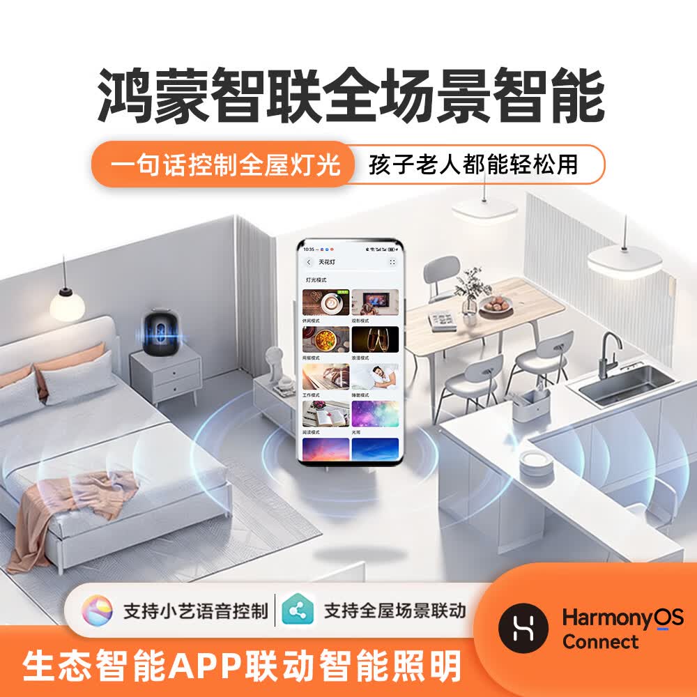 水母云（JELLYFISH TUR）全光谱护眼智能吸顶灯客厅卧室书房儿童房 三防 (支持鸿蒙智联）  33W 20㎡内适用 2800lm 暮雪白【色温和亮度无极调节】 吸顶+餐吊二合一款