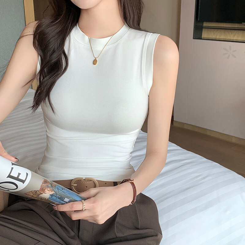 森恒羊白色小高领吊带背心女春夏修身防走光遮副乳打底内搭短款螺纹上衣 深灰色【螺纹小高领】 2XL 【125-140斤】