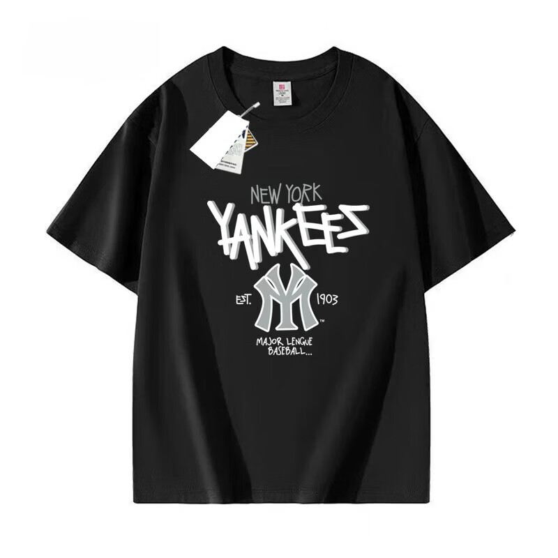 重磅纯棉短袖t恤男女夏季圆领宽松休闲潮流潮牌ins设计小众上衣女 M803-黑色 3XL