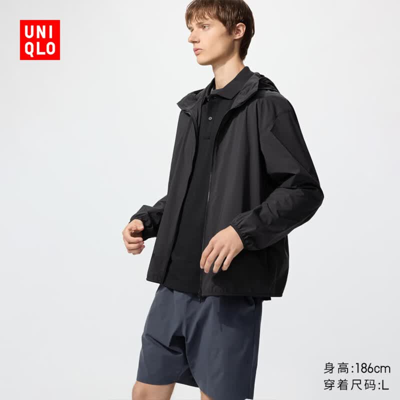 优衣库男装女装便携式防紫外线连帽外套/防晒衣26春夏新款482210 482210/09黑色 L