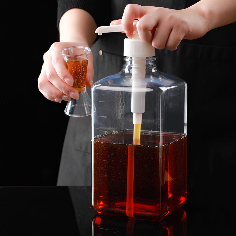 科鹿果糖糖浆果汁挤压瓶奶茶店挤瓶器定量糖压瓶手压式按压头商用 带柄量杯2000ml（送双头量杯）