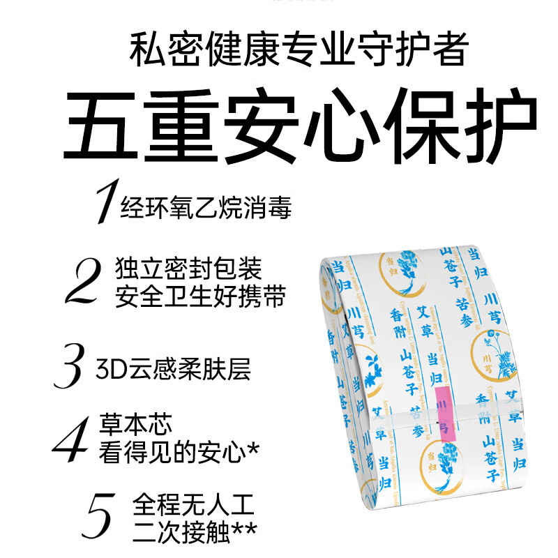 棉享草本艾草卫生巾夜用姨妈巾医护级认证日夜组合超薄透气一整箱批发 艾草护理日用3包+夜用2包 共31片