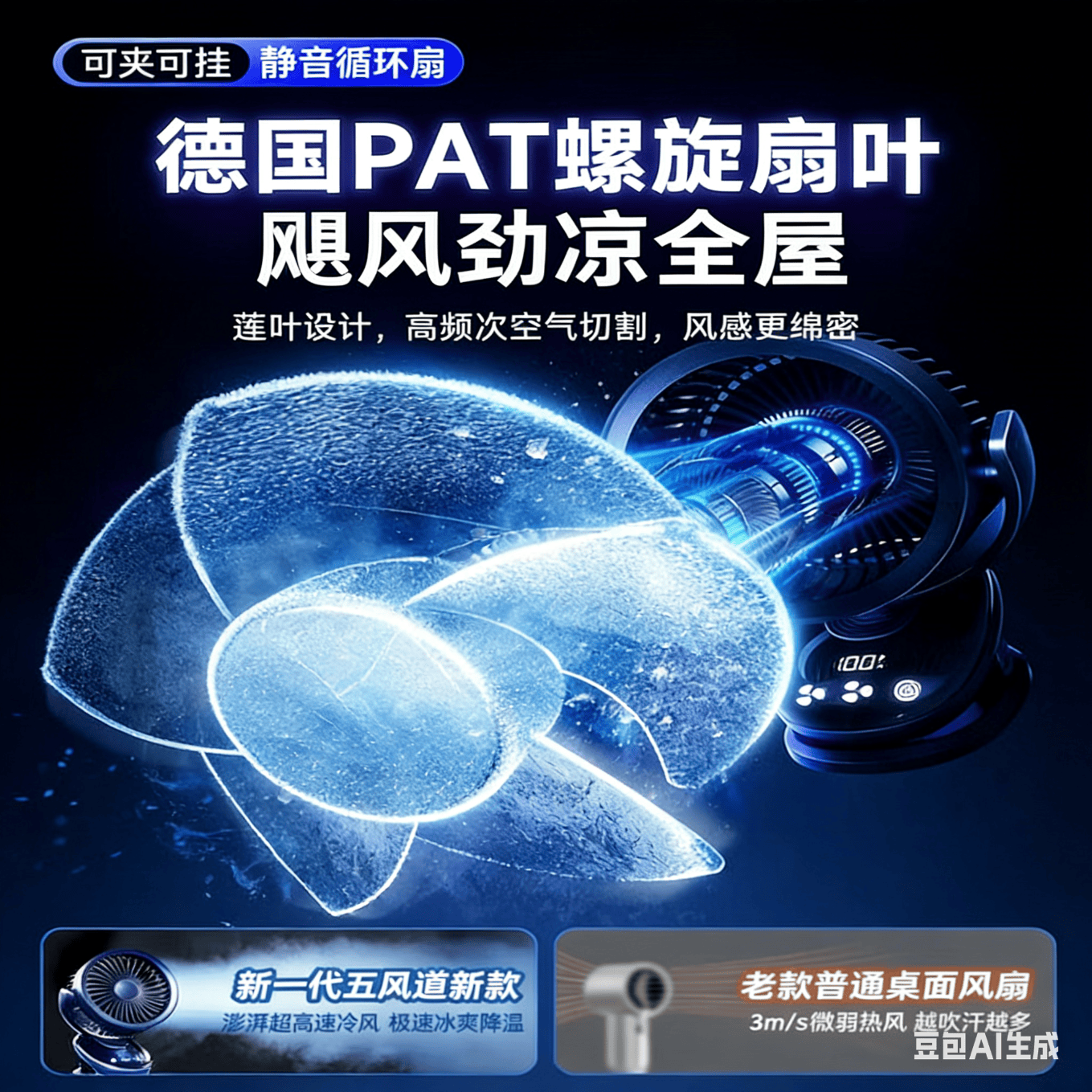 美地MeiDi桌面风扇小风扇学生宿舍小型充电风扇超长续航轻音床上便携夹式 【24H长续航|充插两用】 蓝紫色【24H长续航 | 充插两用】