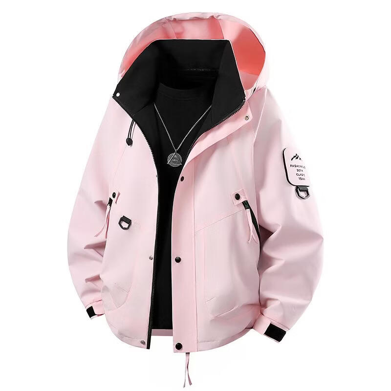 绿蜜蜂【多巴胺色系秋季男女同款美式宽松防风冲锋衣户外潮流外套8053 字母黑 3XL 建议185-210斤