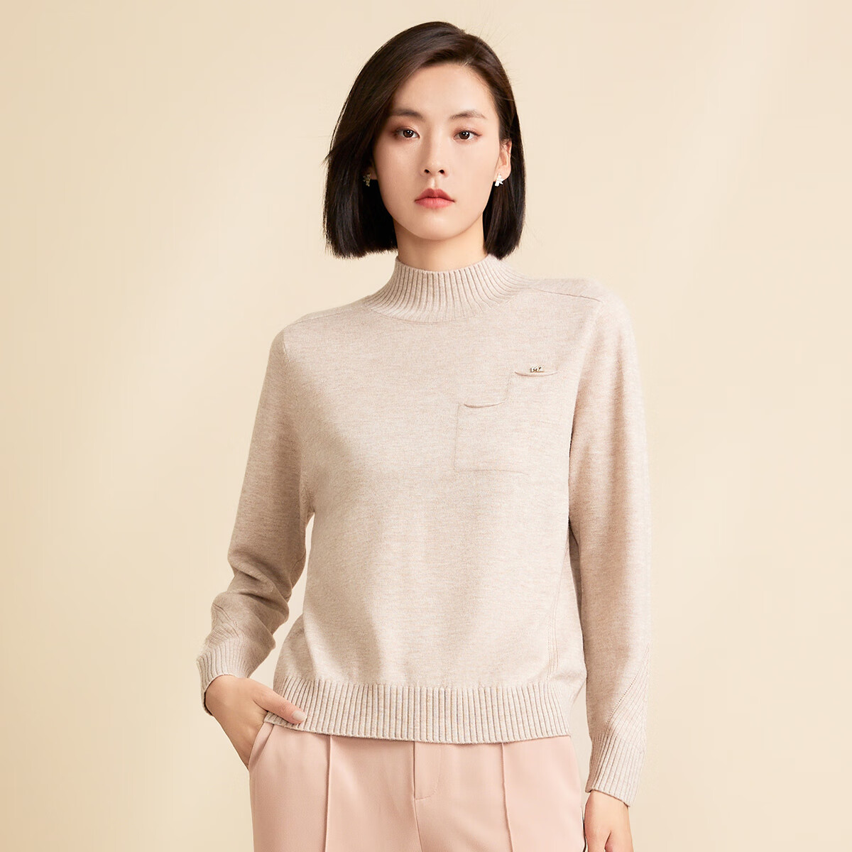 春竹羊毛衫女100%纯羊毛半高领时尚打底针织套衫毛衣女 苔原驼 m/95cm