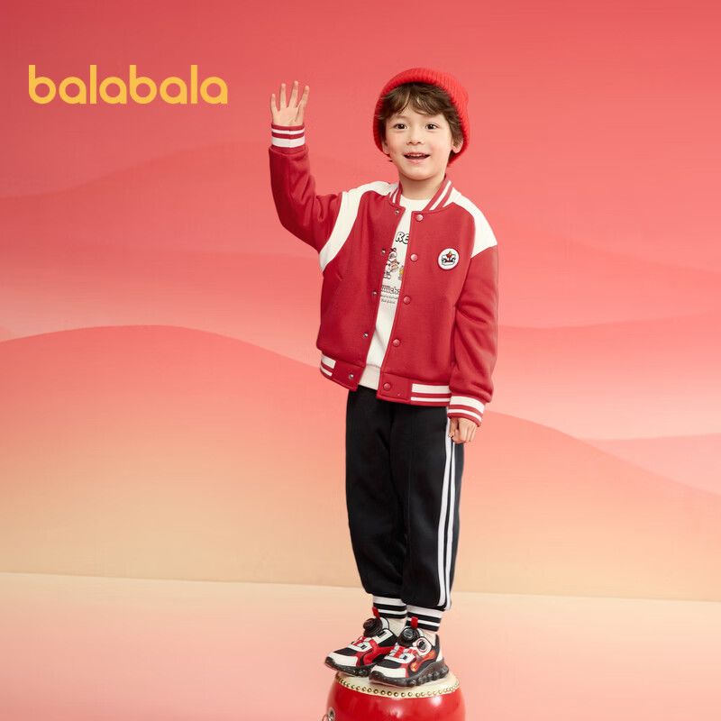 巴拉巴拉儿童套装男童棒球服两件套2025新春装刺绣拜年服加绒208125104103