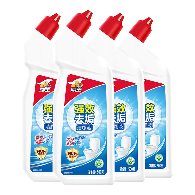 威王强效洁厕灵液500g*4 马桶清洁剂洁除菌卫生间强力除垢除臭去异味