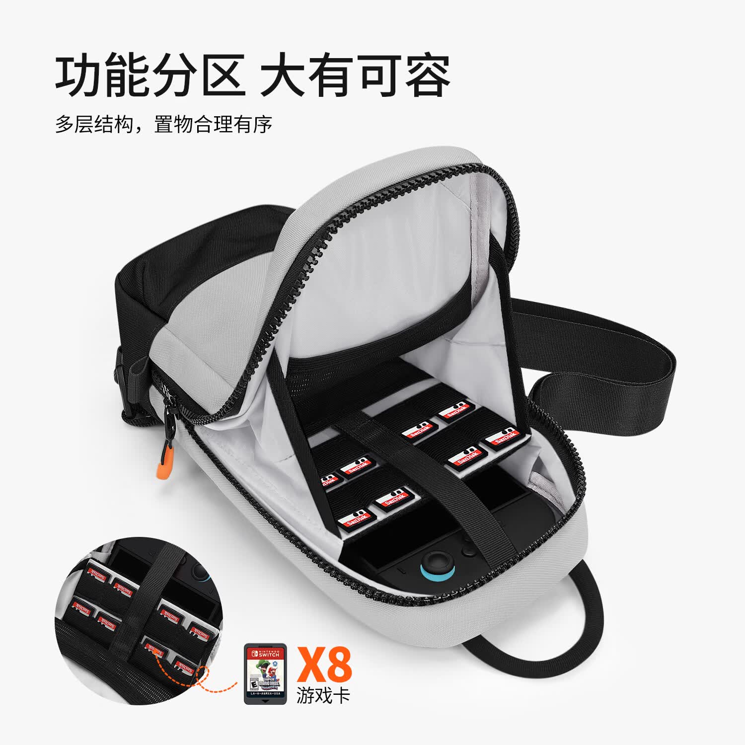 必优美switch2斜挎包新款NS2游戏机腰包数码配件收纳包单肩包充电线卡包 【黑+灰】Switch2斜跨收纳包