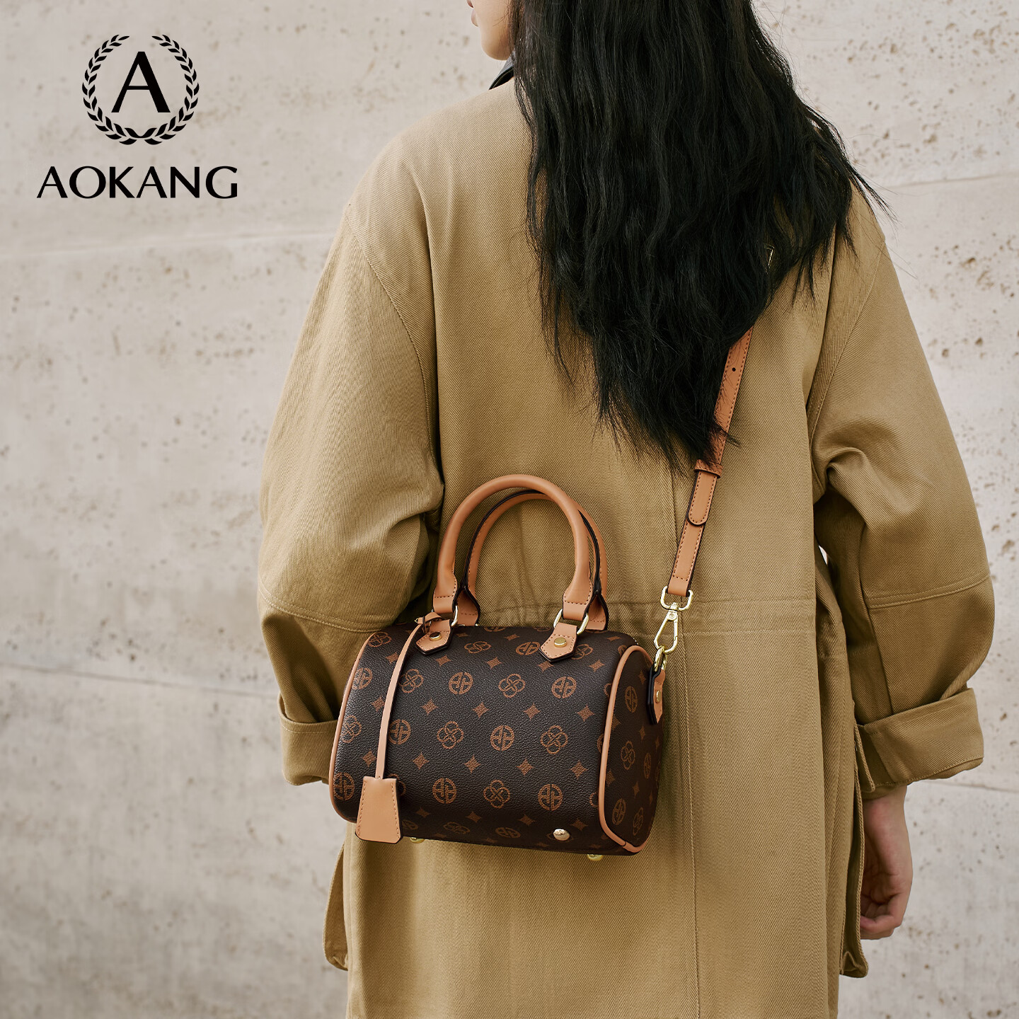 奥康（Aokang）包包女包手提包新款复古托特包印花斜挎单肩包生日礼物高级感实用 BG703004-咖色