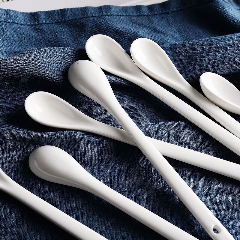 沐晓2克盐勺ins 家用陶瓷勺子加长柄咖啡勺调料勺短柄 超小 11.