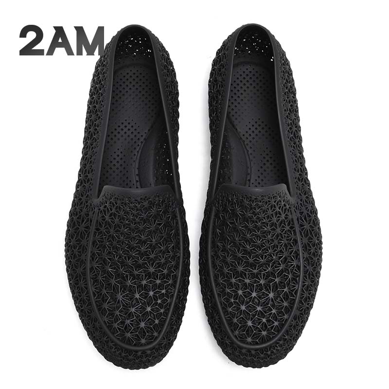 2AM4D打印一体乐福鞋轻便舒适豆豆鞋套脚商务3D打印休闲鞋 黑色 39