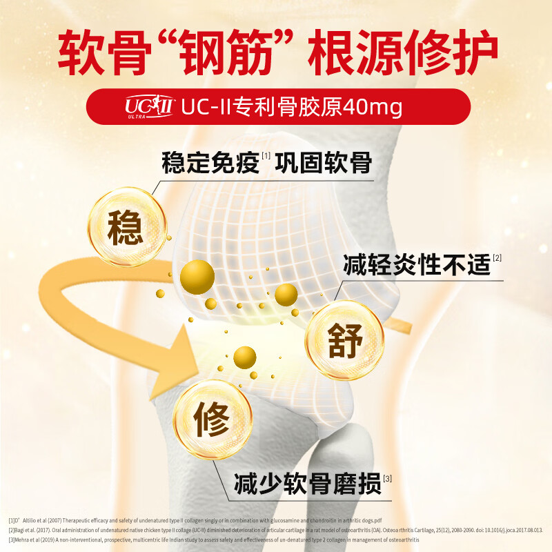 益节(Move Free)UC2专利骨胶原 二型胶原蛋白 氨糖软骨素搭档美国进口维骨力 【氨糖搭档】专利骨胶原 75粒*1瓶