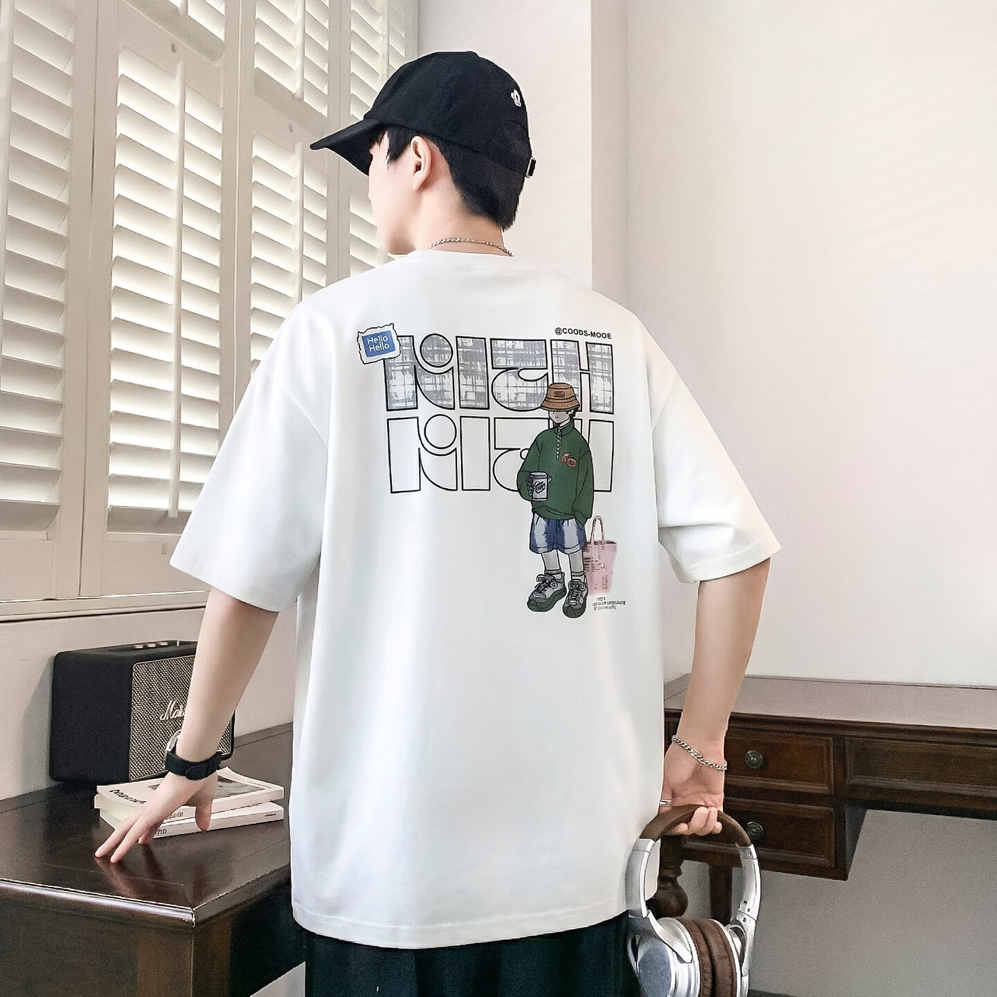 轩程短袖t恤男2026夏季宽松大码潮流港风男装半袖打底衫男 T8510绿色 2XL (185)