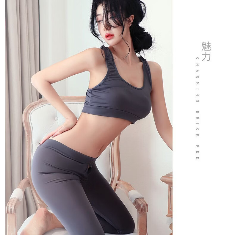 长夜漫漫情趣内衣可外穿约会方便裤女镂空瑜伽裤开档免脱性感战袍刺激约会 灰色 均码(80-125斤)