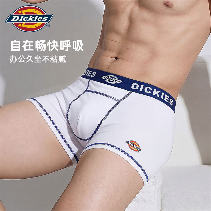 Dickies男士内裤纯棉美式潮牌10A抗菌吸汗透气平角裤性感大码宽松四角裤 黑色+白色+深绿色 3条 2XL 适合150-180斤