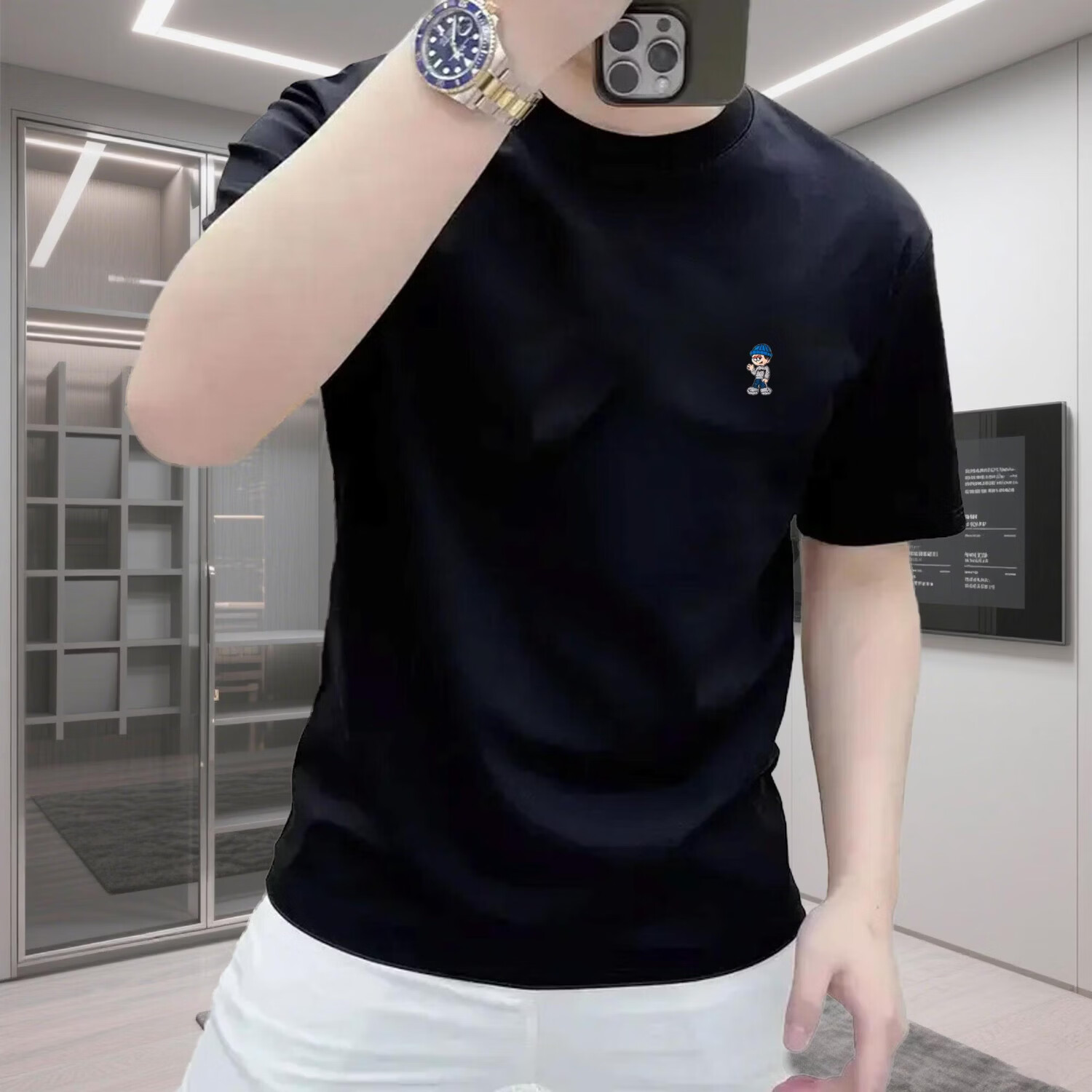 【专柜轻奢】夏季新款潮牌印花短袖T恤男宽松休闲半袖圆领打底 黑色 3XL 160-175斤]