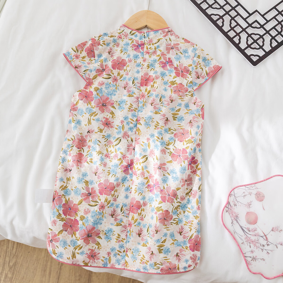 婴尚26夏女童连衣裙儿童中大童新中式旗袍国风汉服中国风唐装连衣裙 藕粉色 YQ242335 140