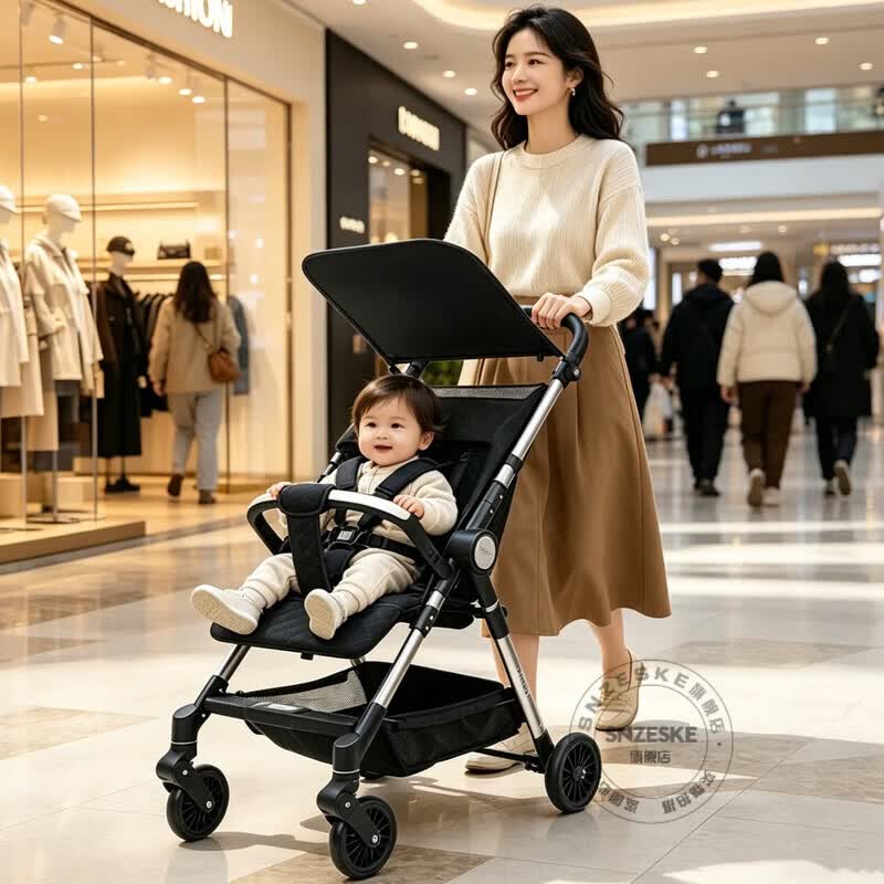 SNZESKE品牌轻便婴儿车遛娃神器可折叠登机火车小巧旅行儿童推车1-6岁 尊贵黑(净重3.5KG)