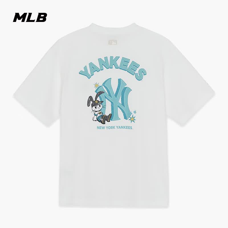 MLB官方 男女同款百搭潮趣萌兔印花宽松T恤26春季新款TSN74 纽约洋基队/白色 M