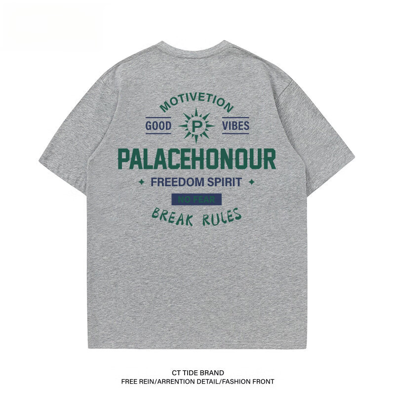 GZAT新款港风ins短袖印花T恤男夏季宽松百搭纯棉男士潮牌男女情侣上衣 麻灰色T恤-2693 L