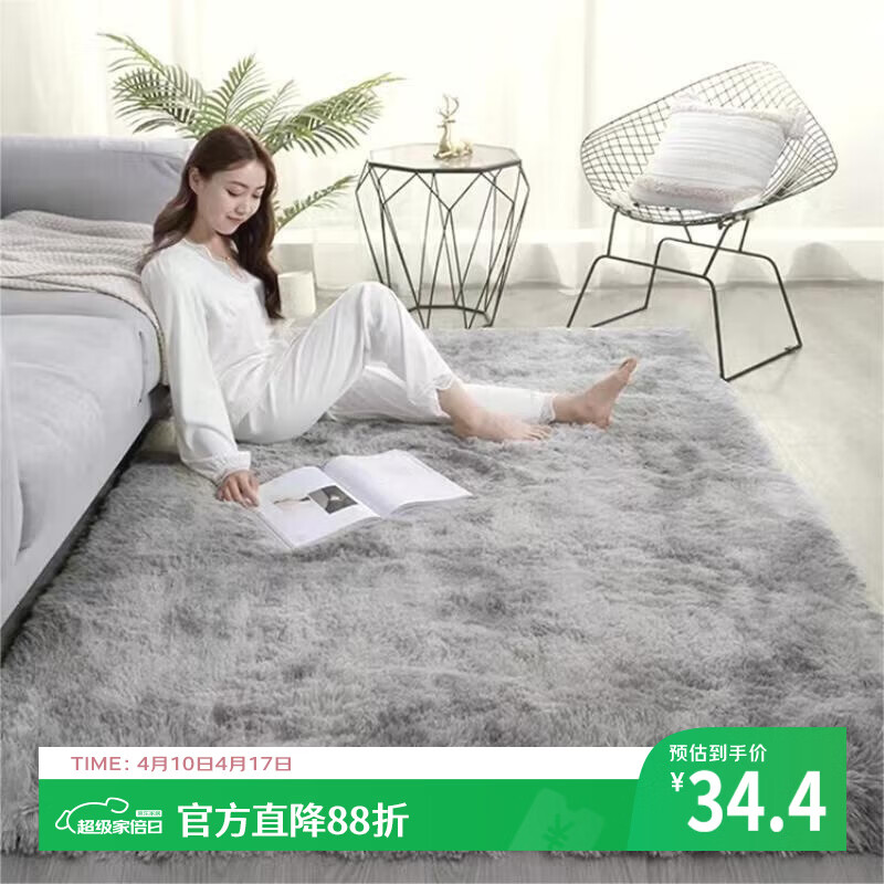 梦蜓长绒丝毛客厅地毯茶几卧室飘窗床边毯垫  简约银灰 70*160cm