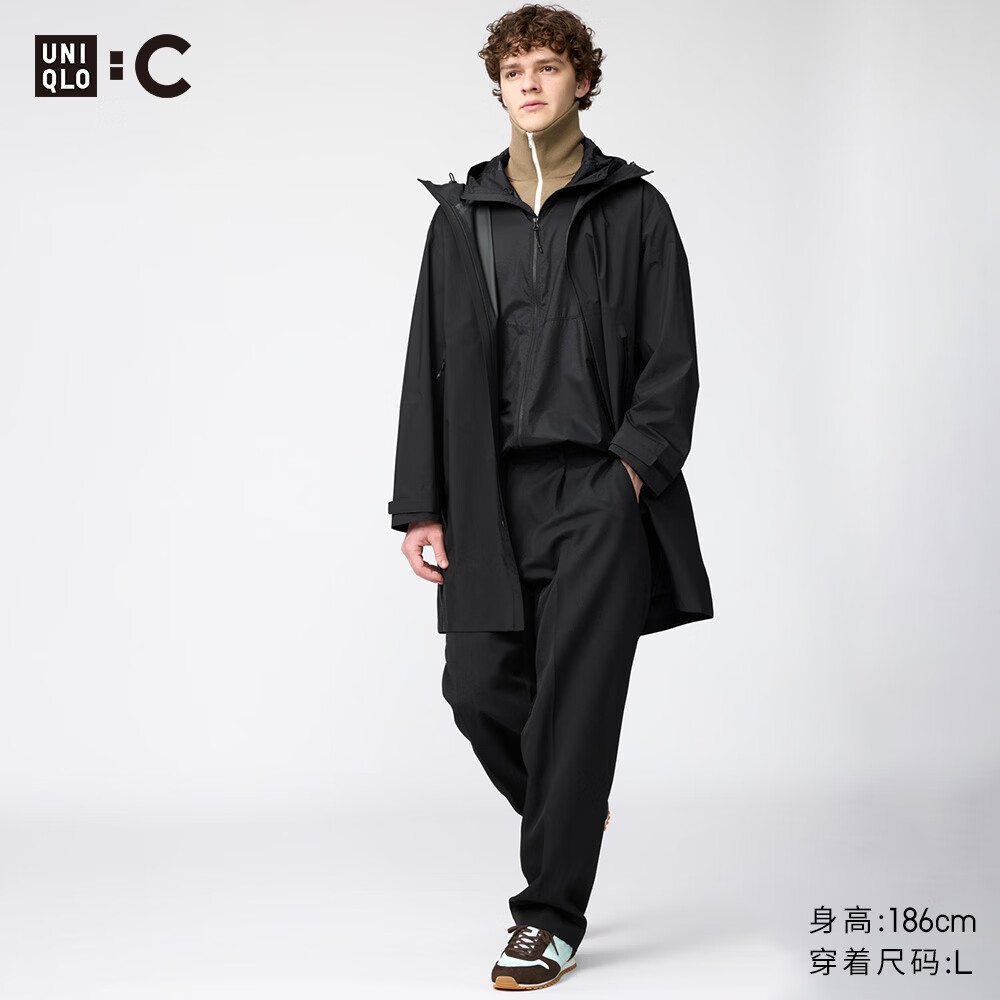 优衣库合作款/男装女装打褶宽松窄口长裤/休闲裤裤子484662 09 黑色 L