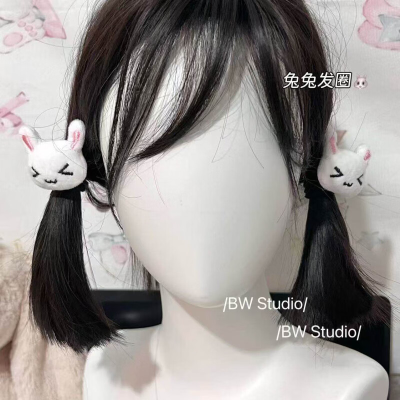 毛绒马尾发圈可爱兔子日系二次元萝莉甜美发绳饰品扎头发皮筋少女 兔兔发圈【4个装】 +糖果发夹+9cm鸭嘴夹