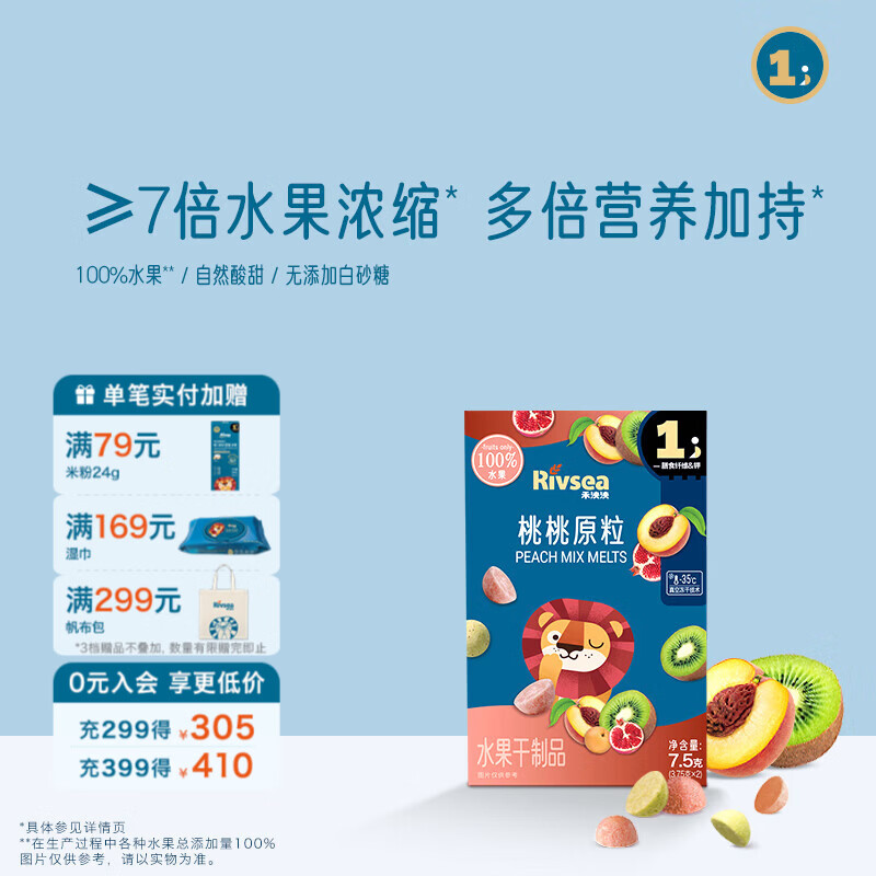 禾泱泱水果原粒溶豆面条尝鲜 儿童零食  1阶≥7倍水果浓缩 桃桃原粒7.5g