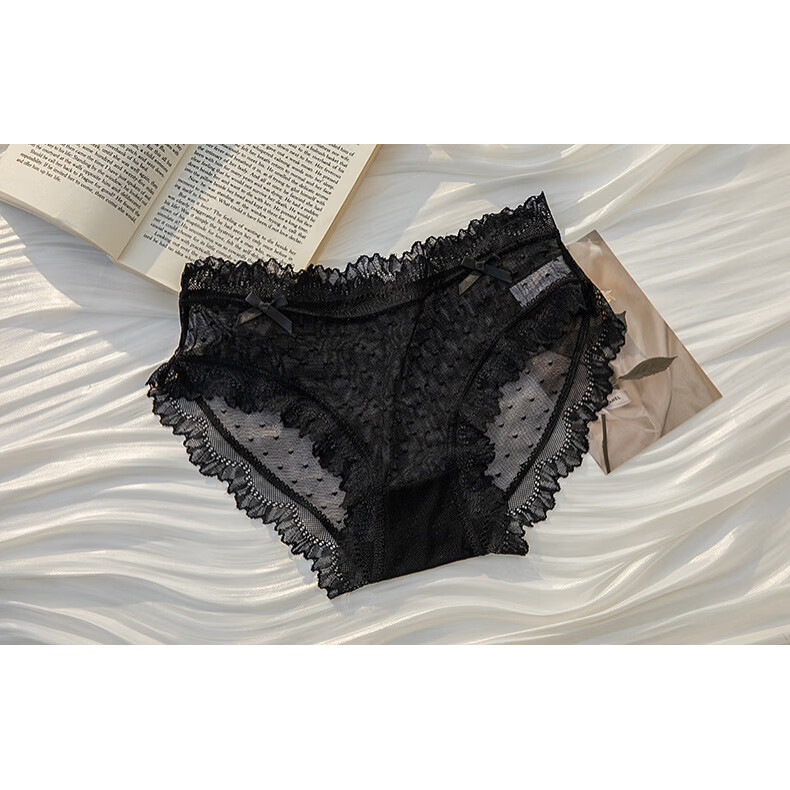 有只绵5条日系少女冰丝内裤夏季新款轻薄无感中腰可爱蕾丝纯棉裆三角裤 混色5条 L 90-110斤