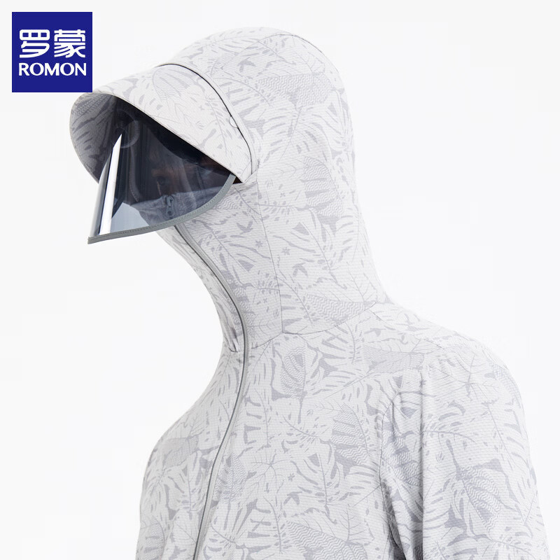 罗蒙（ROMON）情侣防晒衣男女款夏季新款外套透气连帽皮肤衣户外钓鱼防晒服 枫叶灰-男款 4XL
