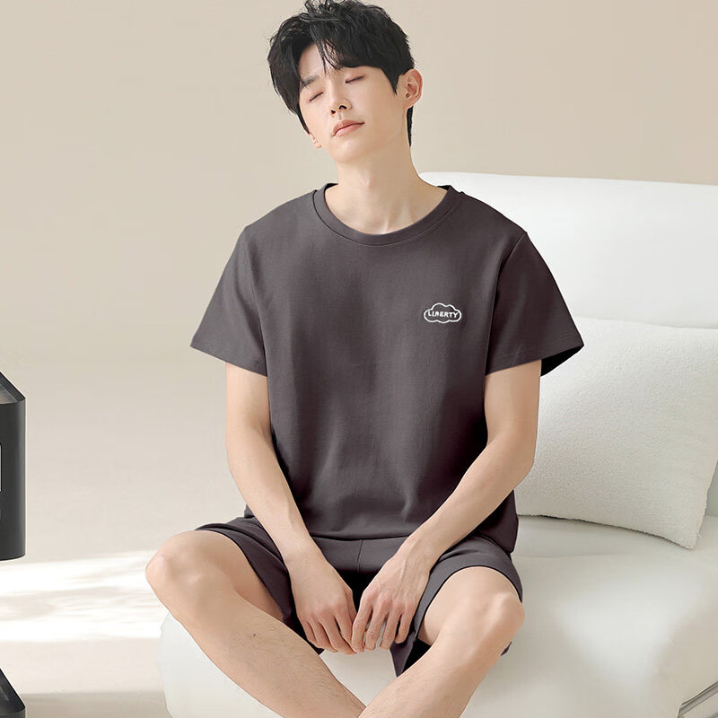 雅鹿睡衣男士2026新款100%纯棉休闲薄款短袖短裤夏季家居服套装 NSWR-0226深灰色 【100%纯棉】 2XL 【推荐体重155-175斤】