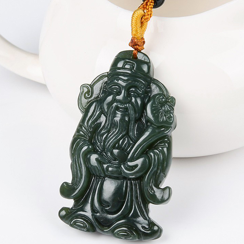 虎薇和田玉财神男女款青玉文财神玉吊坠礼物520礼物