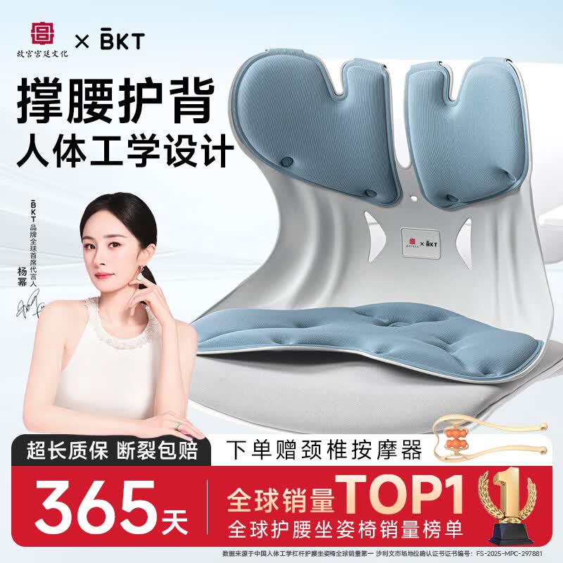 BKT护腰坐垫椅垫久坐神器人体工学腰靠垫美臀靠背垫汽车座椅节日礼物 超大北欧蓝【300斤内】