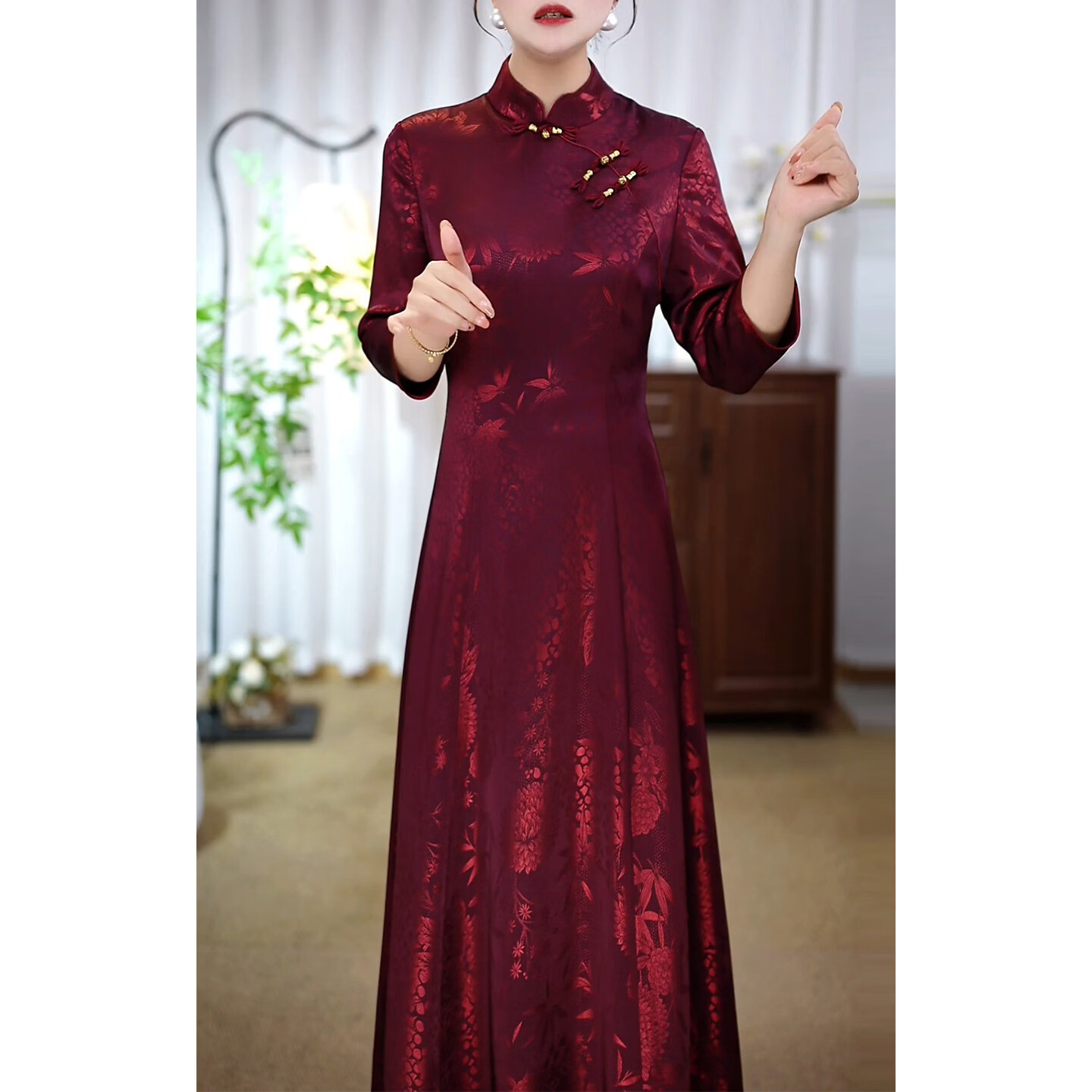 香影芬国风七分袖改良旗袍连衣裙女2026年春秋新款妈妈高端婚宴礼服裙子 图片色 M (建议85-100斤) 京东折扣/优惠券